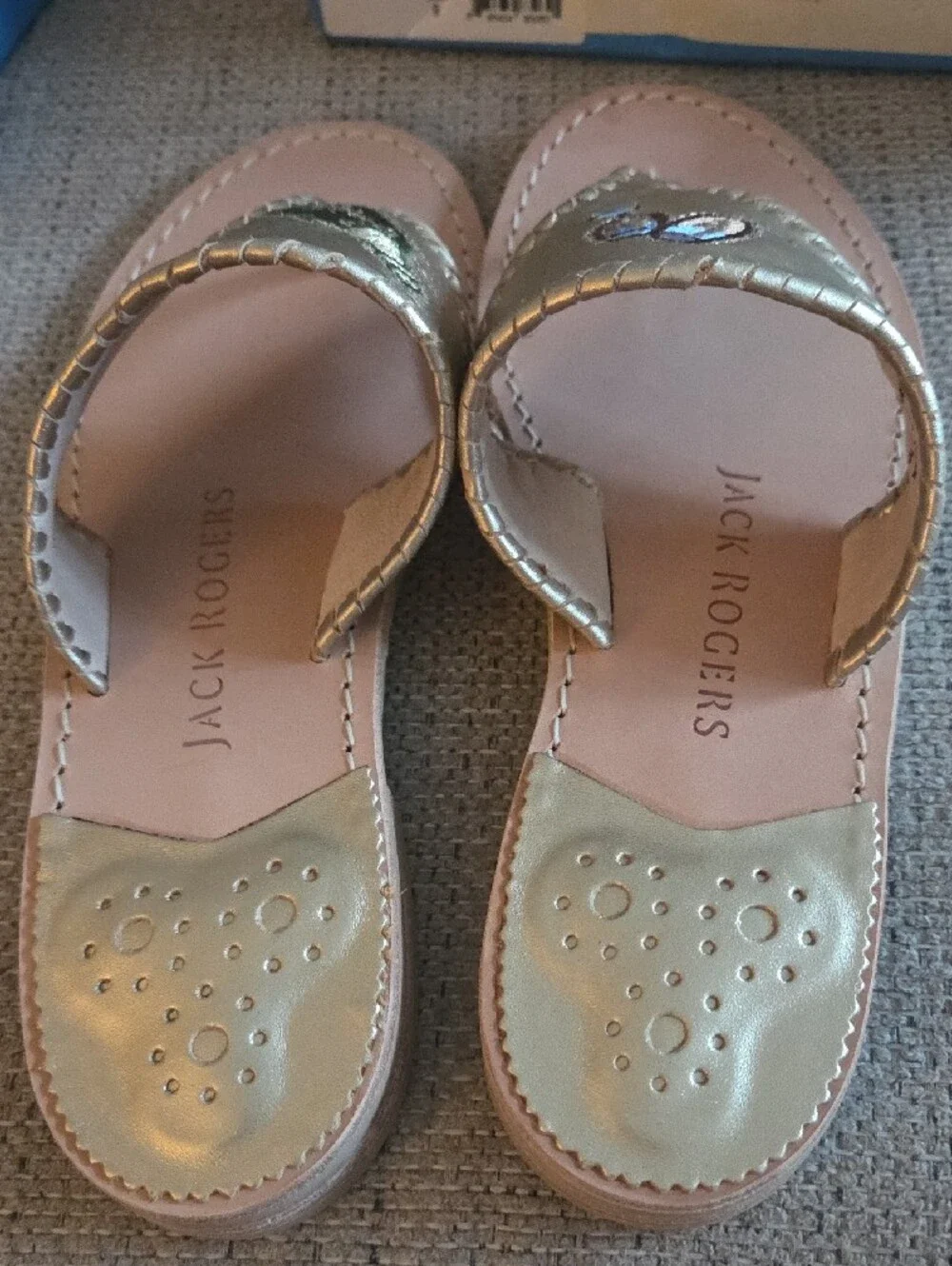Jack Rogers Metallic Gold Embroidered Champagne Thong Sandals